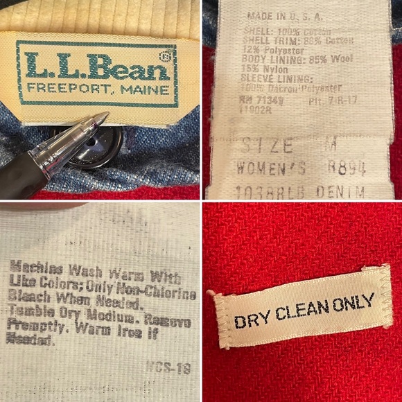 Vintage L.L. Bean Red Wool Blend Lined Corduroy Trim Heavy Denim Barn Coat Sz M - Picture 13 of 16